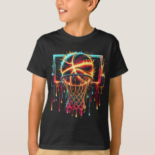 Kleurrijke Basketbal Druppelende Kleur Splash Hoop T-shirt