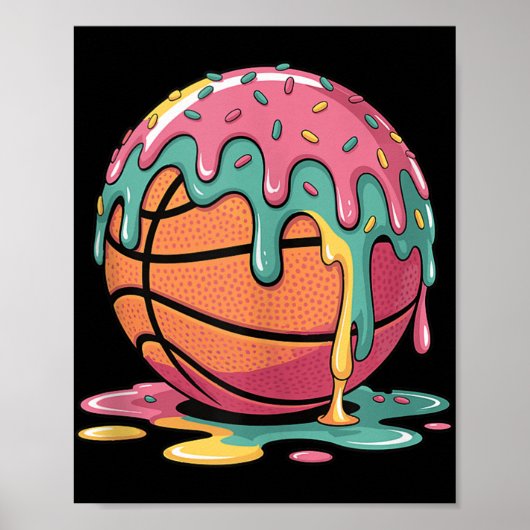Kleurrijke Basketbal Ice Cream Drip Smelting Ice C Poster (Voorkant)