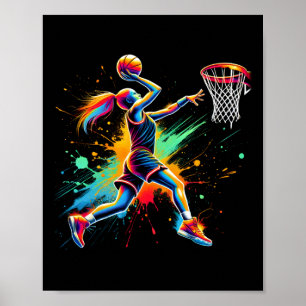 Kleurrijke Basketbal Speler Meisjes Poster