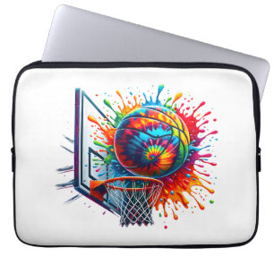 Kleurrijke Basketbal Tie Dye Color Splash Basketba Laptop Sleeve