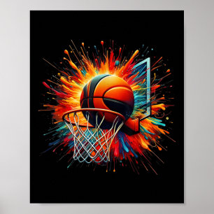 Kleurrijke Basketbal Tie Dye Color Splash Hoop Net Poster