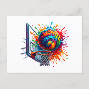 Kleurrijke Basketbal Tie Dye Kleur Basketbal Hoop Feestdagenkaart