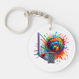 Kleurrijke Basketbal Tie Dye Kleur Basketbal Hoop Sleutelhanger