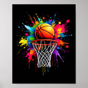 Kleurrijke Basketbal Tie Dye Kleurensplash Hoop  Poster