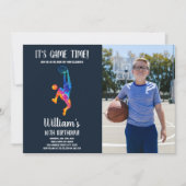 Kleurrijke Basketbal Verjaardag Uitnodiging met Fo (Voorkant)