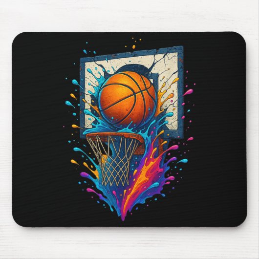 Kleurrijke Basketball Slam Dunk Splash Hoop Backbo Muismat (Voorkant)