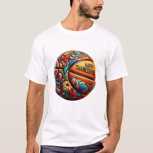 Kleurrijke basketbalspeler blij t-shirt (Voorkant)