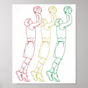 Kleurrijke Basketbalspeler Lijnkunst Sportposter Poster