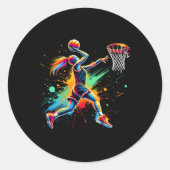 Kleurrijke basketbalspeler Meisjes Ronde Sticker (Voorkant)