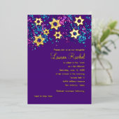 Kleurrijke Bat Mitzvah Gouden Ster Glitterende Con Folie Uitnodiging (Staand Voorkant)