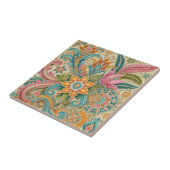 Kleurrijke Batik Boho Botanische Waterverf Tegeltje (Zijkant)