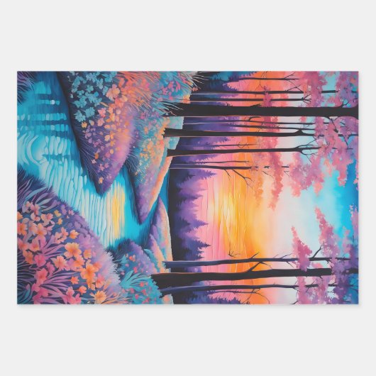 Kleurrijke Batik Forest Art Wrapping Paper Sheets (Voorkant)