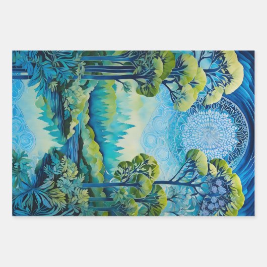Kleurrijke Batik Forest Art Wrapping Paper Sheets (Voorkant 2)