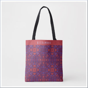 Kleurrijke Batik Rood & Paars Abstract Tote Bag