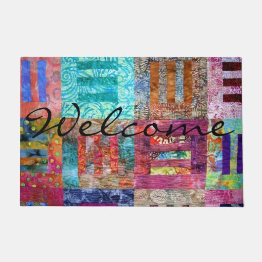 Kleurrijke Batik Squares Quiltdeurmat Deurmat (Voorkant)