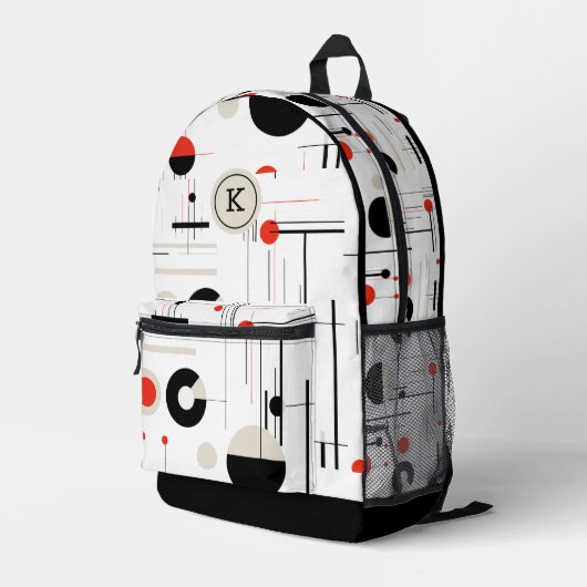 Kleurrijke bauhaus geometrisch patroon monogram pr bedrukte rugzak (Achterkant Hoek Rechts)