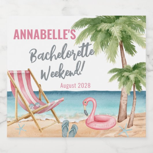 Kleurrijke Beach Bachelorette Party Sparkling Wijnetiket (Enkel label)