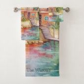 Kleurrijke Beach House Waterverf Bad Handdoek (Insitu)