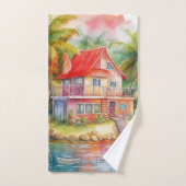 Kleurrijke Beach House Waterverf Bad Handdoek (Handdoek)
