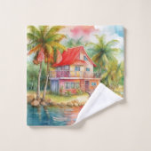 Kleurrijke Beach House Waterverf Bad Handdoek (Wasdoekje)
