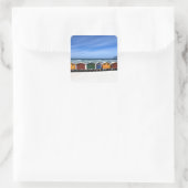 Kleurrijke Beach Huts Square Sticker (Tas)