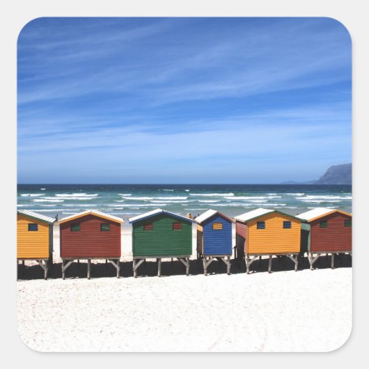 Kleurrijke Beach Huts Square Sticker (Voorkant)