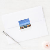 Kleurrijke Beach Huts Square Sticker (Envelop)