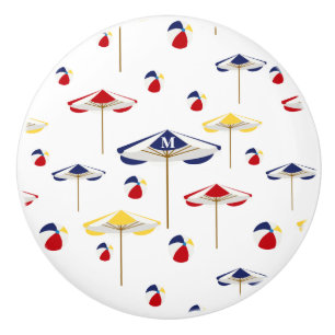 Kleurrijke beach-mbrella en beach-band, aangepast keramische knop