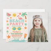 Kleurrijke Beach Party Verjaardag Uitnodiging & De (Voorkant / Achterkant)