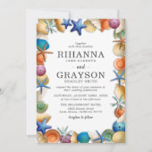 Kleurrijke Beach Seashell bruiloft Kaart (Voorkant)