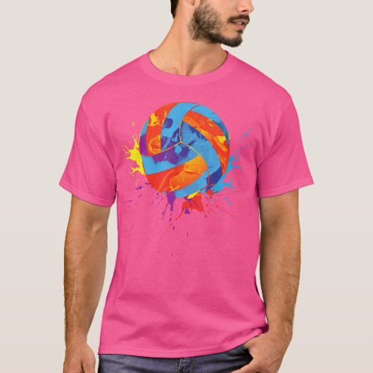 Kleurrijke Beachvolleybal Colorsplash Setter Spele T-shirt (Voorkant)