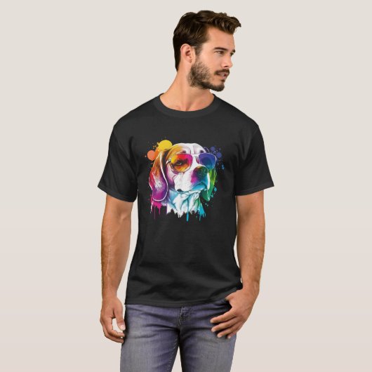 Kleurrijke Beagle Pop Dog Pap Mam Dog T-shirt (Voorkant volledig)