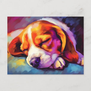 Kleurrijke Beagle Puppy slapen Briefkaart