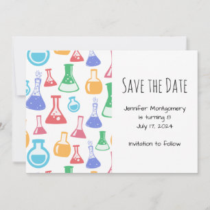 Kleurrijke Beakers en Flasks Science Patroon Save The Date