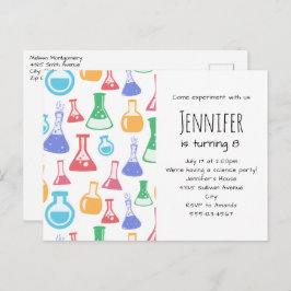 Kleurrijke Beakers en Flasks Science Patroon Uitnodiging Briefkaart