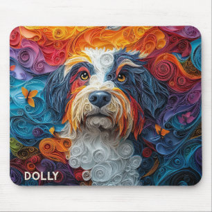 Kleurrijke Bearded Collie Paper Quilling Portret Muismat