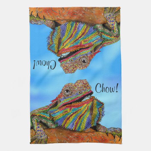 Kleurrijke Bearded Dragon 1/2 Fold Keuken Handdoek (Verticaal)