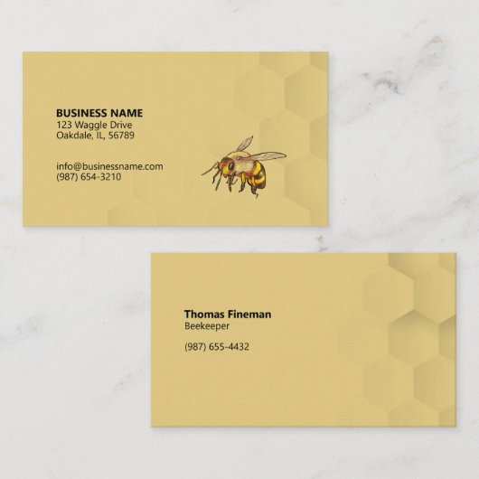 Kleurrijke Bee en Honingraat Licht Amber Gold Visitekaartje (Voorkant / Achterkant)