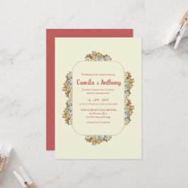 Kleurrijke Beige Wildflower Border Bruiloft Kaart