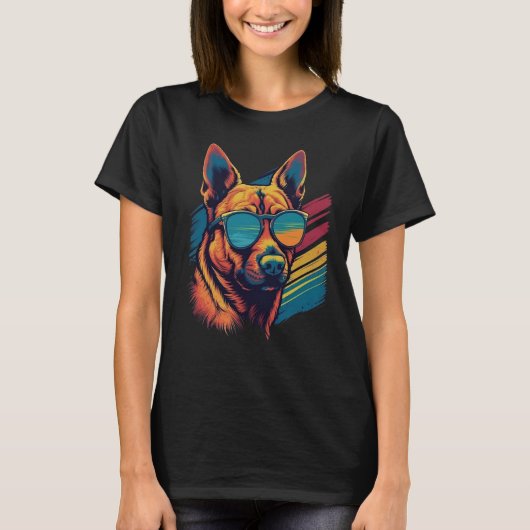 Kleurrijke Belgische Malinois met zonnebril T-shirt (Voorkant)