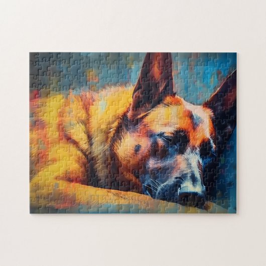 Kleurrijke Belgische Malinois slapen Legpuzzel (Horizontaal)