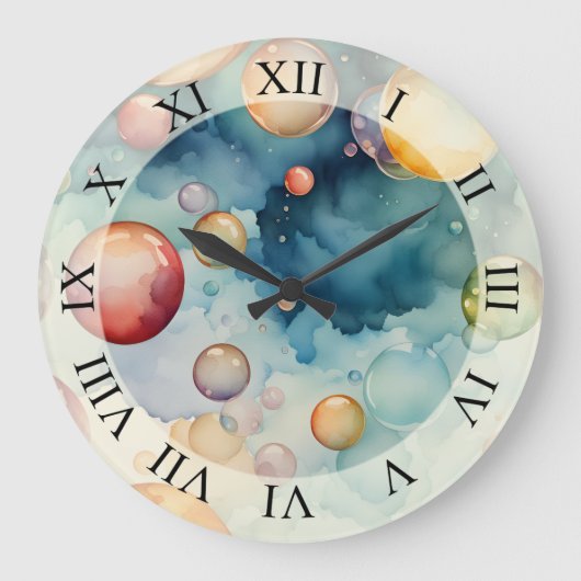 Kleurrijke Bellen Waterverf Kunst Grote Klok (Voorkant)