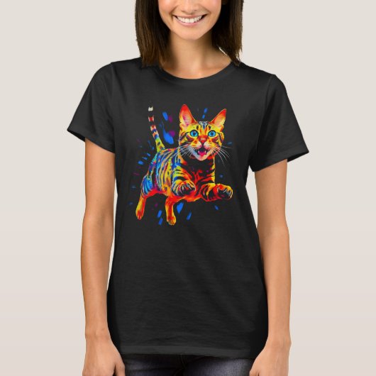 Kleurrijke Bengaalse Kat T-shirt (Voorkant)