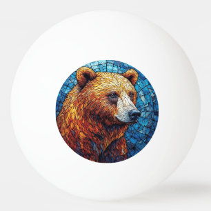 Kleurrijke berenportret in een glas-in-loodkunst pingpongbal