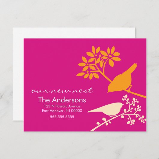 Kleurrijke berichten over vogelbewegingen aankondigingskaart (Voorkant / Achterkant)