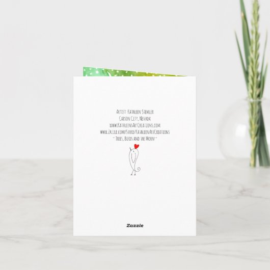 Kleurrijke berkenbomen, maan en vogels Wenskaart Kaart (Achterkant)