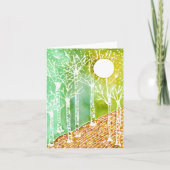 Kleurrijke berkenbomen, maan en vogels Wenskaart Kaart (Voorkant)