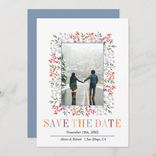 Kleurrijke bessen en bladeren de grens van het win save the date