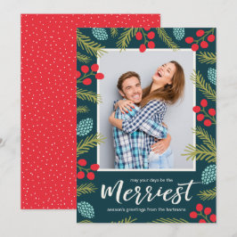 Kleurrijke Bessen en Denn moderne Kerst Foto Feestdagenkaart