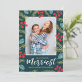 Kleurrijke Bessen en Moderne Kerstfoto met Dennent Feestdagenkaart (Staand voorkant)